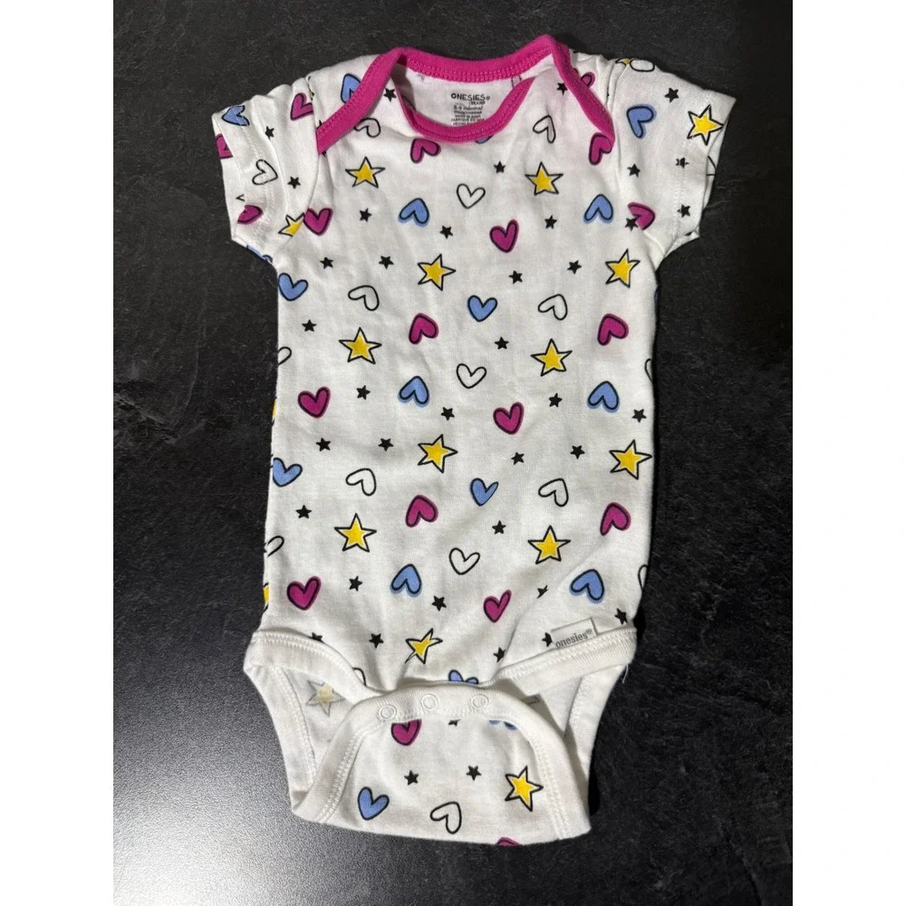 Gerber Onesies 5-Pack Baby Girl Bodysuits 6-9 Months Pink Purple Hearts Stars